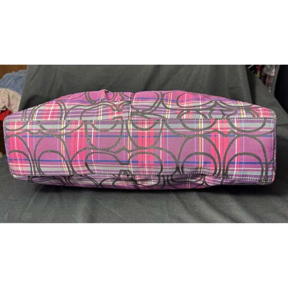 Coach Poppy Tartan Plaid Glamour Glitter Tote Bag Purse F15480 Pinks Purples - Picture 4 of 10